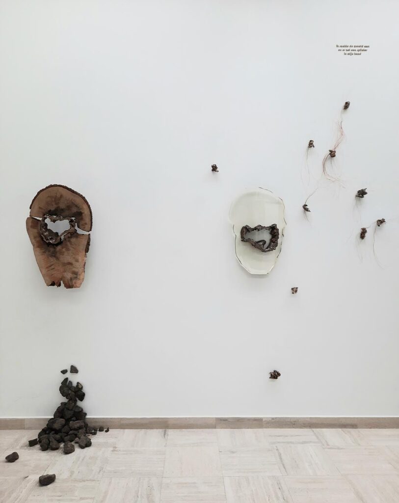 Cri de la nature II , SmithArt Middelburg, 2024 500 x 400 x 40 cm . hout, lava, brons, koper, epoxy