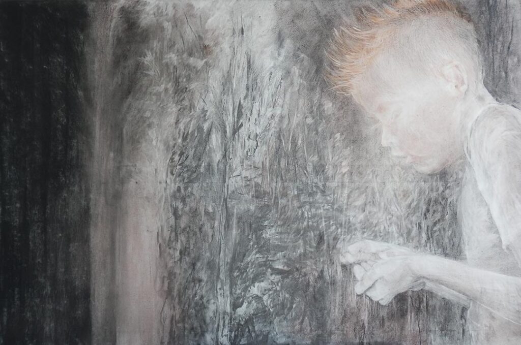 Kleinkinderen II 2021 120 x80 cm houtskool, grafiet, conté , gum,